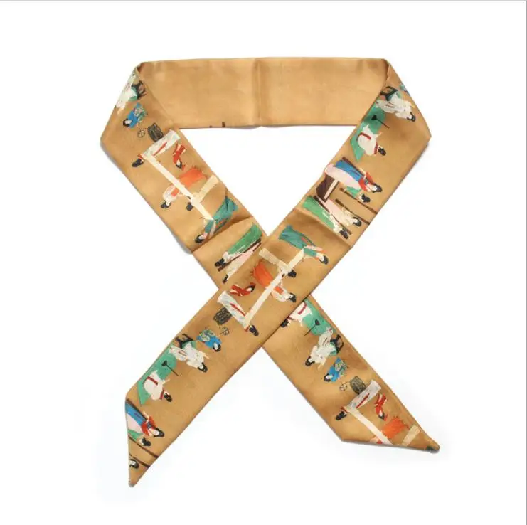 Оптовая продажа, женский тонкий шейный платок, сумка, шарф, Сумка с завязанной ручкой, маленький ленточный шарф