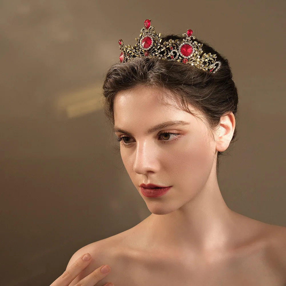 huanhuan Accessories Vintage ruby Alloy tiara Christmas Party wedding dress with bridal