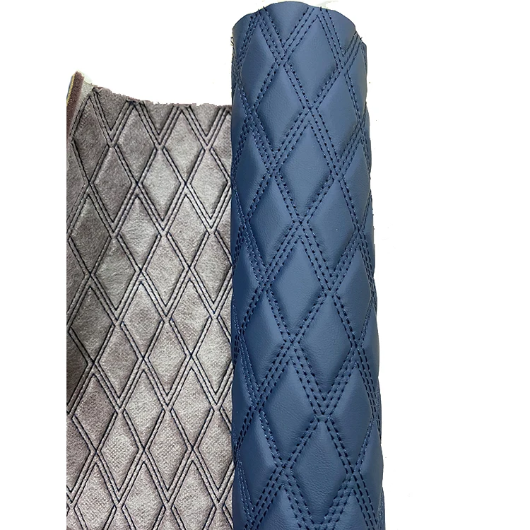 Factory customized different color pattern embroidered quilted leather PVC PU faux synthesis leather