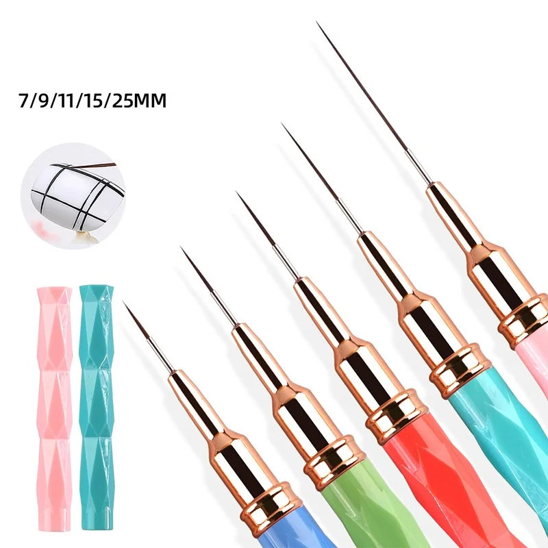 7/ 9/ 11/ 15/ 25mm High Quality Nail Liner Brush Pink Acrylic Brush Kolinsky Nail Art Brush Tool