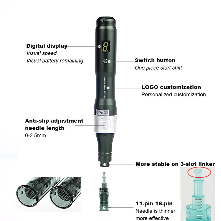 Wireless Dermapen Digital 6 Levels Speed ULTIMA Dr. Pen E6 black Microneedling Derma Pen