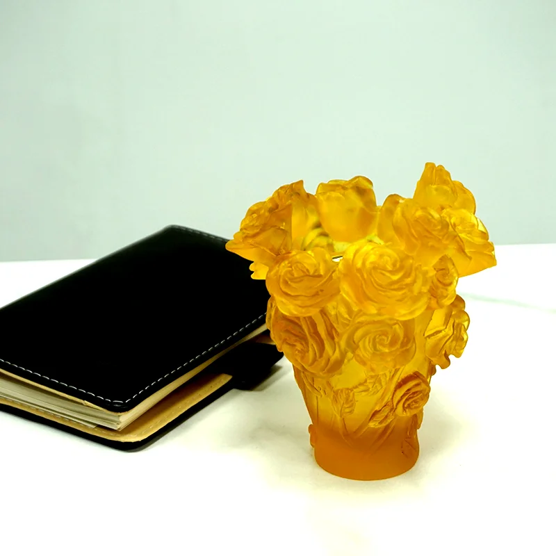 2021 handmade rose flower-shaped liuli of crystal  incense burner for decoration