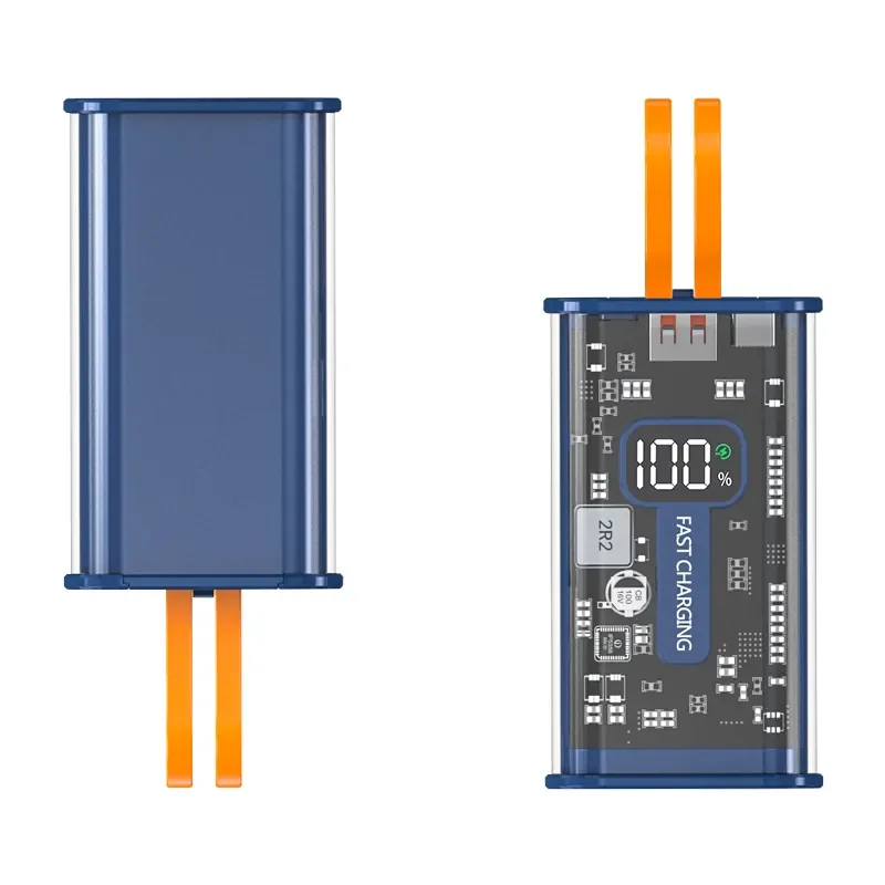 Transparent Portable laptop Powerbank 10000mah Type C Input & Output Mobile Phone Power Banks with LED Display for iphone