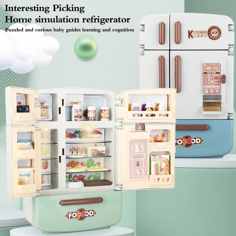 Play house kitchen simulation refrigerator toy accessories simulation suit with light sound fake ice pretend game equipment