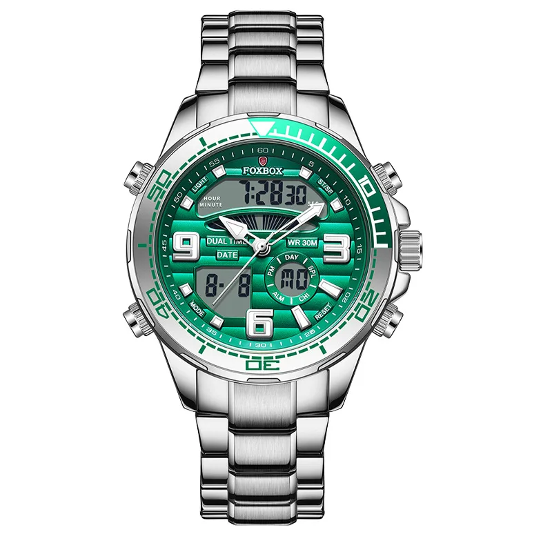 Foxbox 0007 Top  All Steel  Waterproof Clock Luxury Sport Quartz Wristwatch For Men Digital Mens Business Fashion Watches