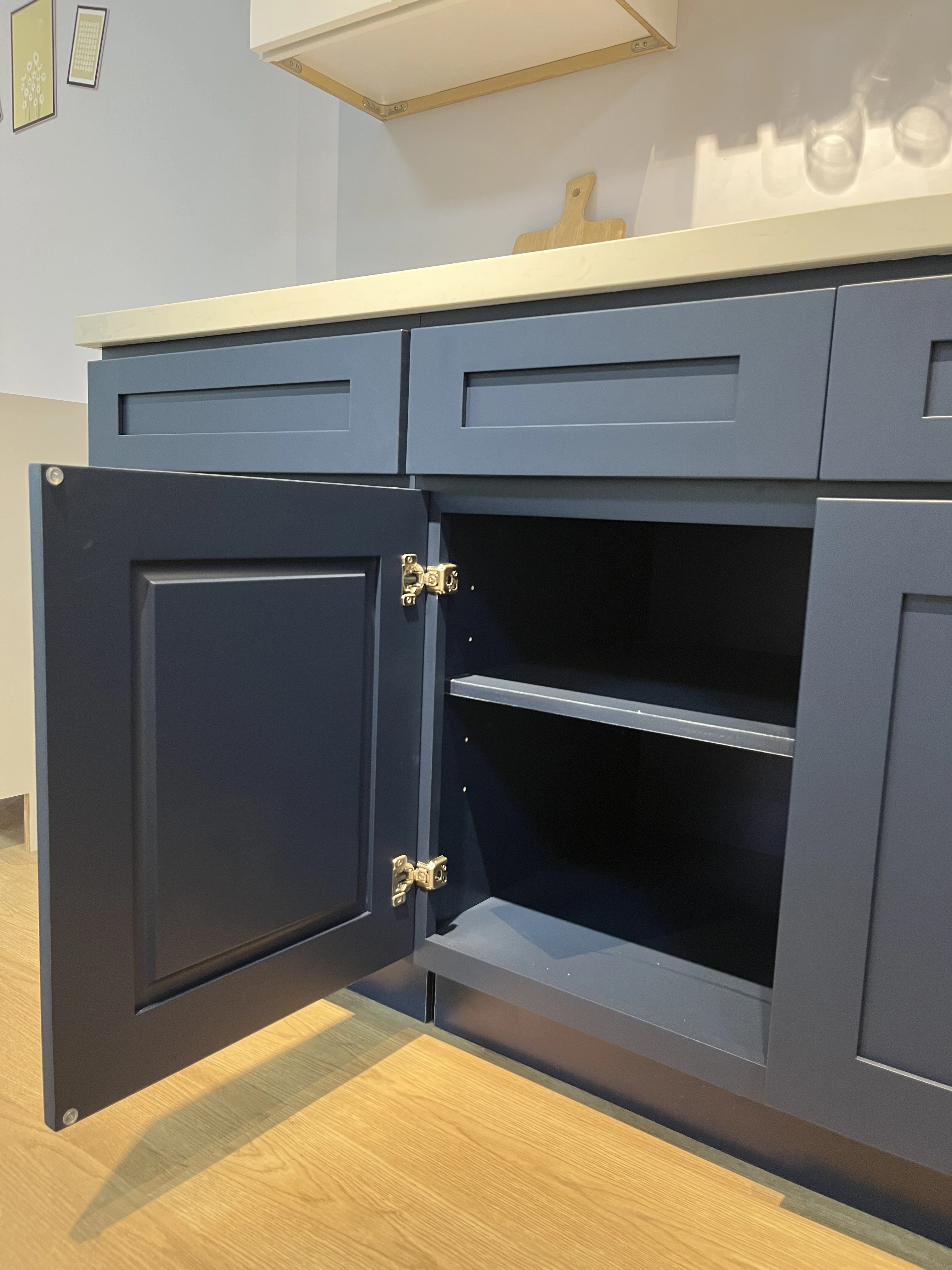 Vietnam Factory Kitchen Storage Wood Veneer Cupboards Solid Wood Navy Blue RTA Kitchen Cabinets Modern