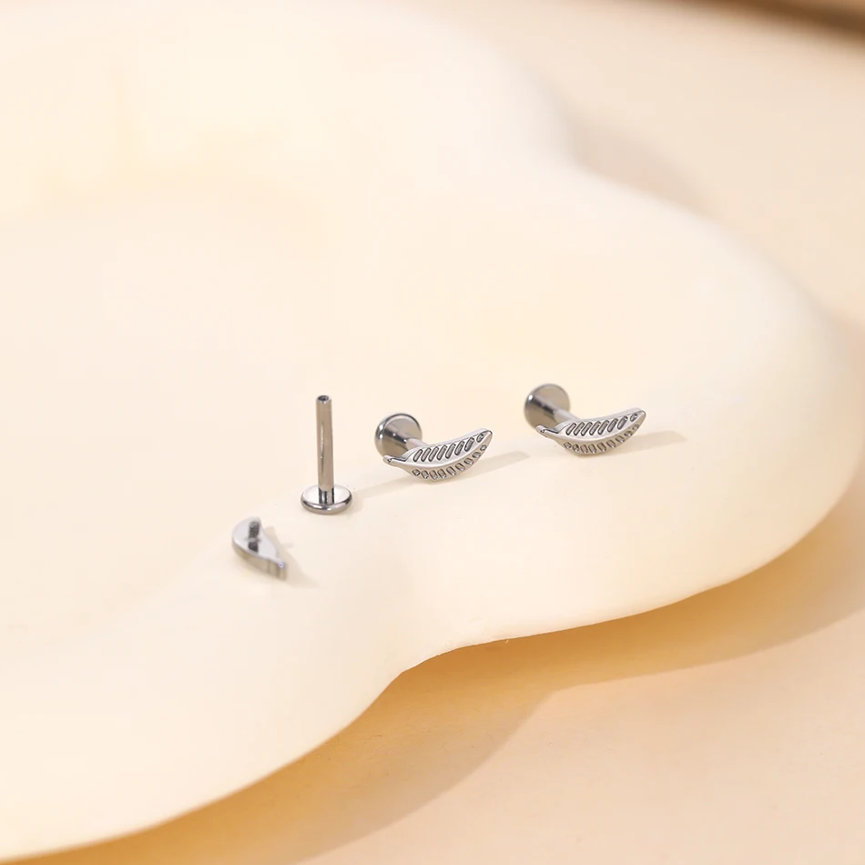 Lingchee ASTM F136 Titanium 16G Leaf Cartilage Stud Earring Feather Tragus Helix Medusa Monroe Ear Lobe Flat Piercing Jewelry