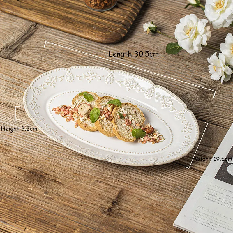 France High Footed Bowl With Flower Embossed Tableware 9 Inch White Porcelain Fruit Ice Cream Bowl Ceramic Serving Tableware