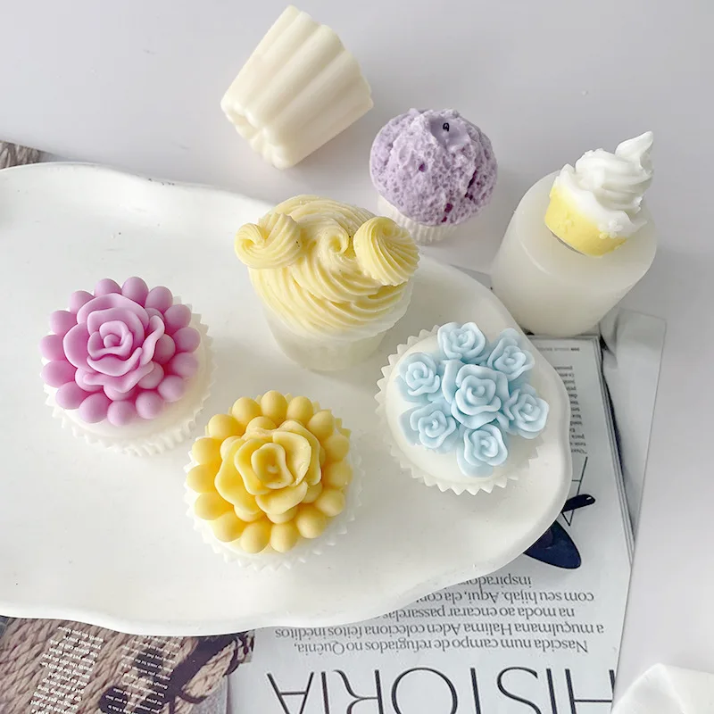 Homemade Craft DIY Ice Cream Shape Muffin Cup Silicone Candle Mould Decoration Soap Cake bake Mold