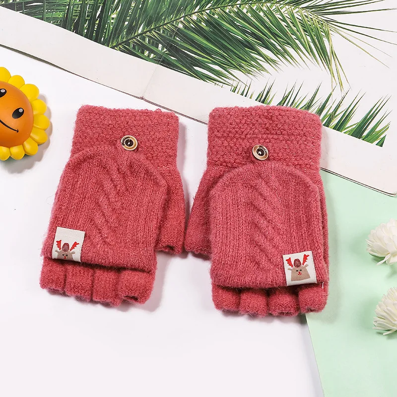 2022 женские зимние теплые вязаные перчатки с откидной крышкой на полпальца