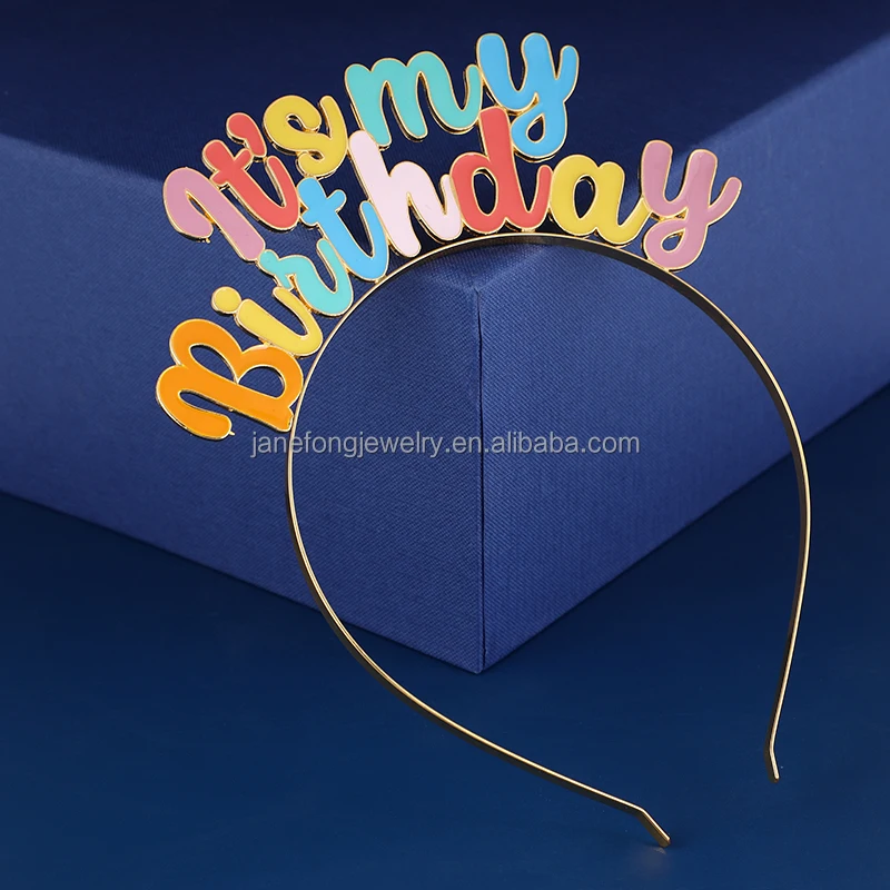 Happy Birthday Girl Alloy Gold And Colorful Headband For Party (1600460115123)