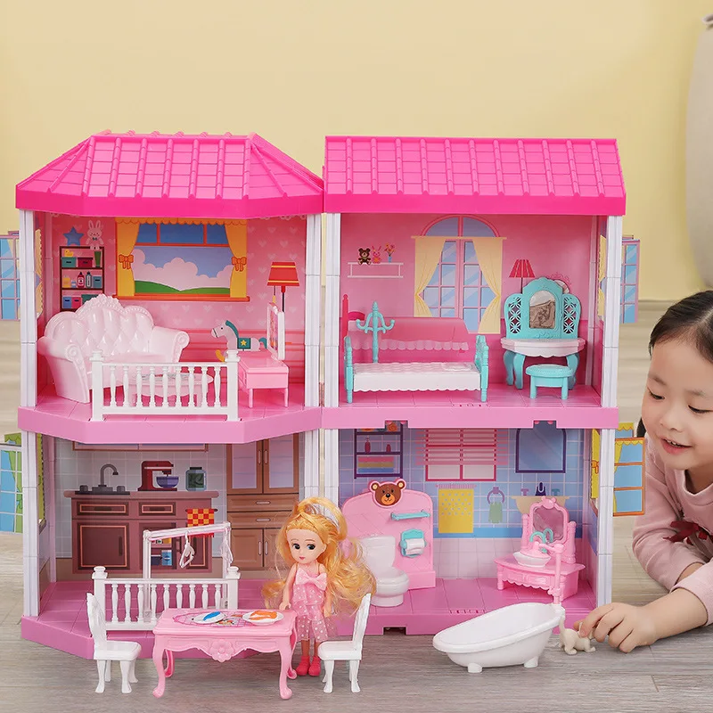 
2021New 2 floors doll house and high quality house toys for kids play house inside 