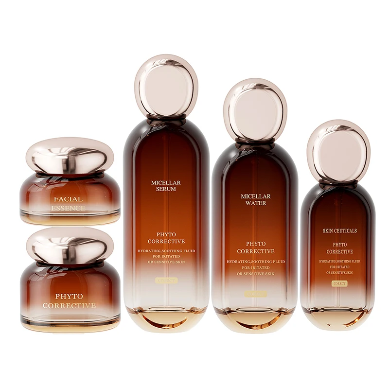 Empty 30 50ml Cream Cosmetic Containers Set Glass Lotion Jar Serum Pump Bottle Luxury Flat Square Skincare Packaging Set