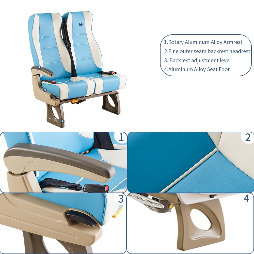 motorcoach passenger custom bus seats with small folding chair, electric bus reclyning bench seat