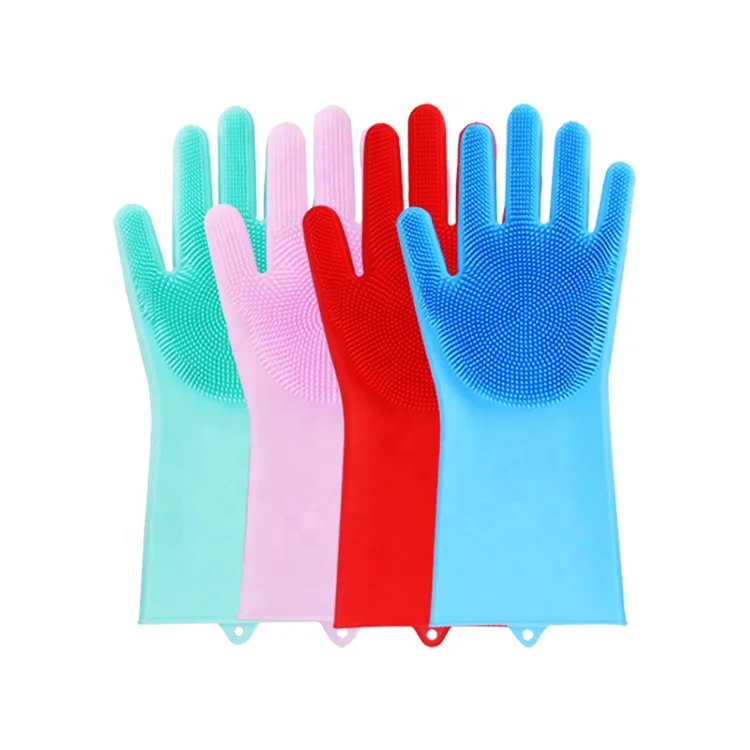 New design 100% food grade With scrubber silicon dish washing gloves
