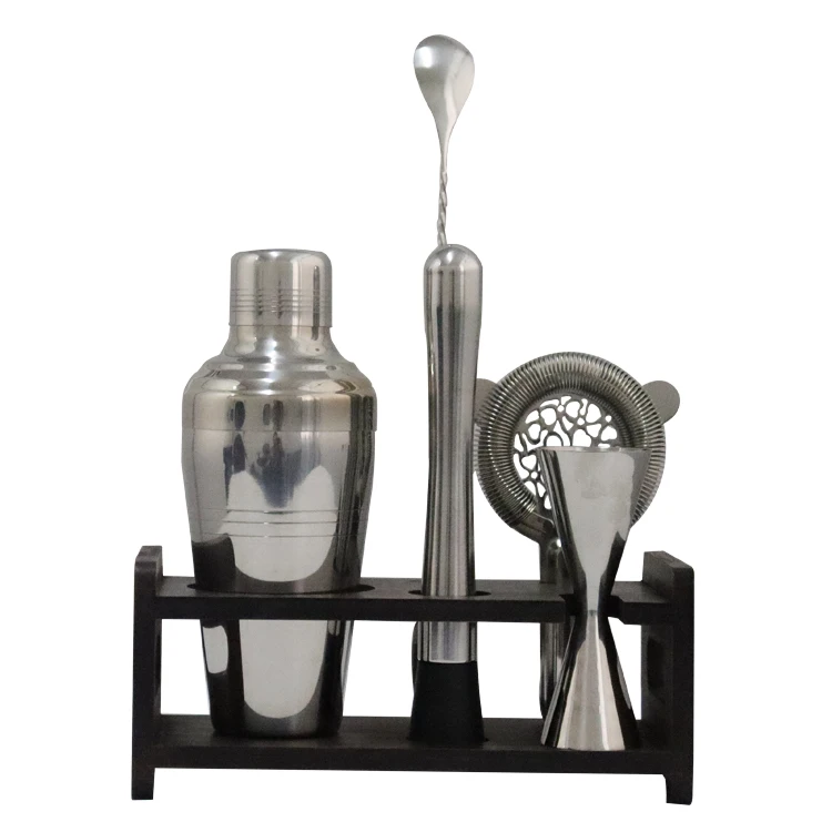 Stainless steel bartending set Bar accessories Bartending set all the basic bar tools Factory direct sales with bamboo frame
