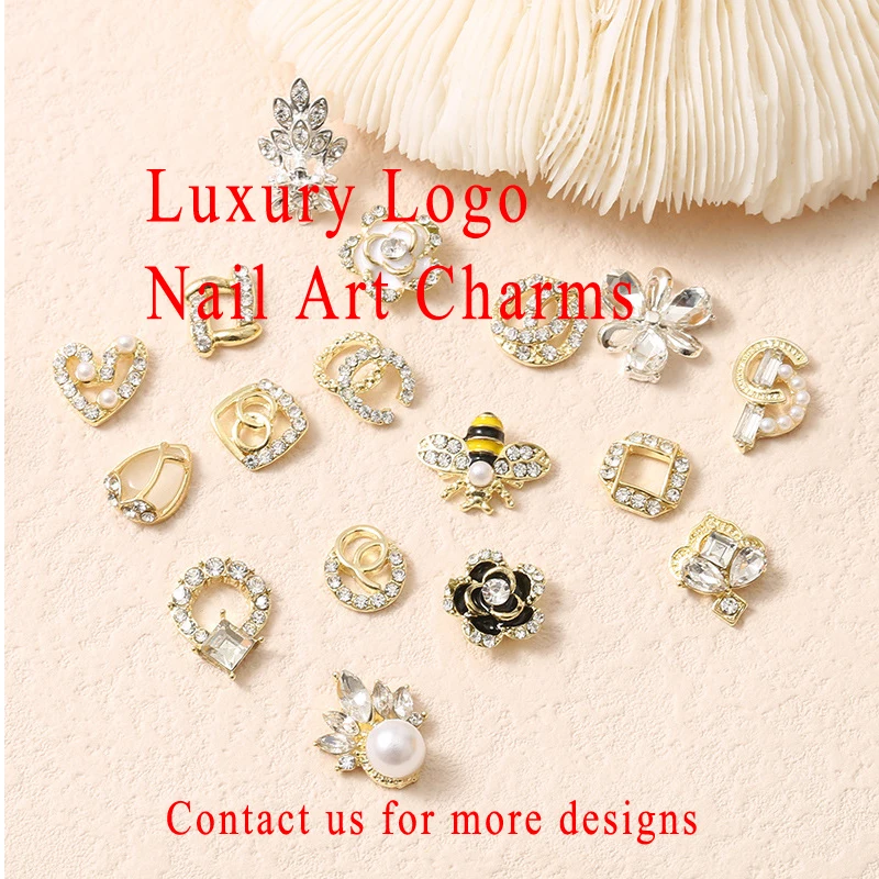 Nail Art Decoration Zircon Nail Art Charms Kawaii Metal 3D Logo Luxury Brand Name Rhinestone Charms Crystal Decoration