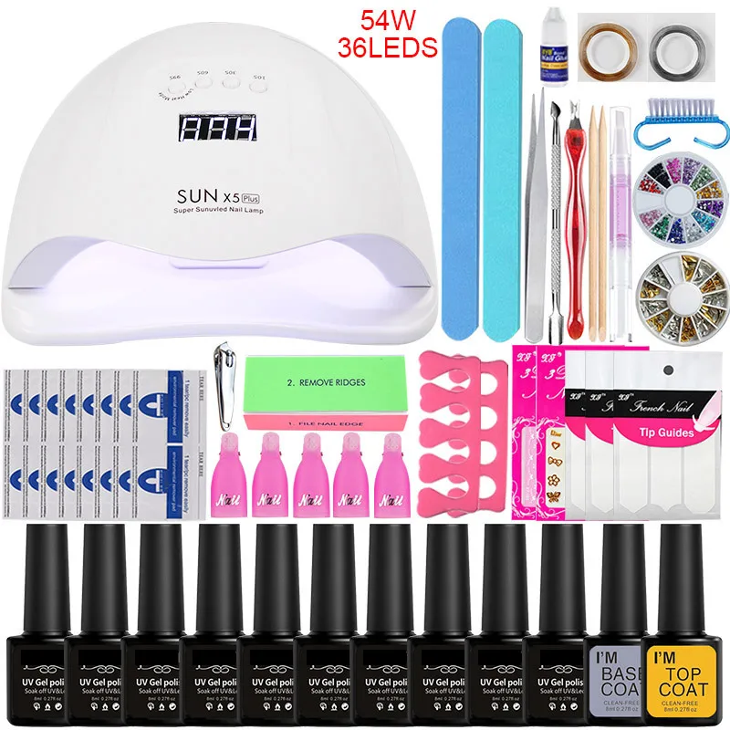 Electric Drill Set UV LED Nail Lamp 54W Professional Nail Dryer With Gel Polish Kit Nail Art Tools