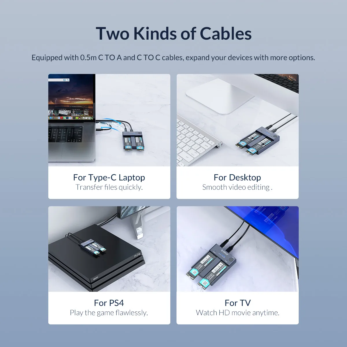 ORICO Dual Bay M.2 NVME SSD Enclosure Offline Clone USB C 3.1 Gen2 10Gbps For M Key & M/B Key NVME PCIe SSD Hard Drive Reader
