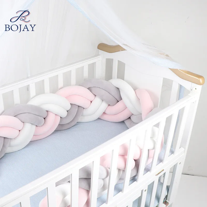 Soft Knot Plush Pillow - 6 Strands Braided Baby Crib Bumper Pads Fashion Nursery Cradle Decor for Baby Toddler and Children