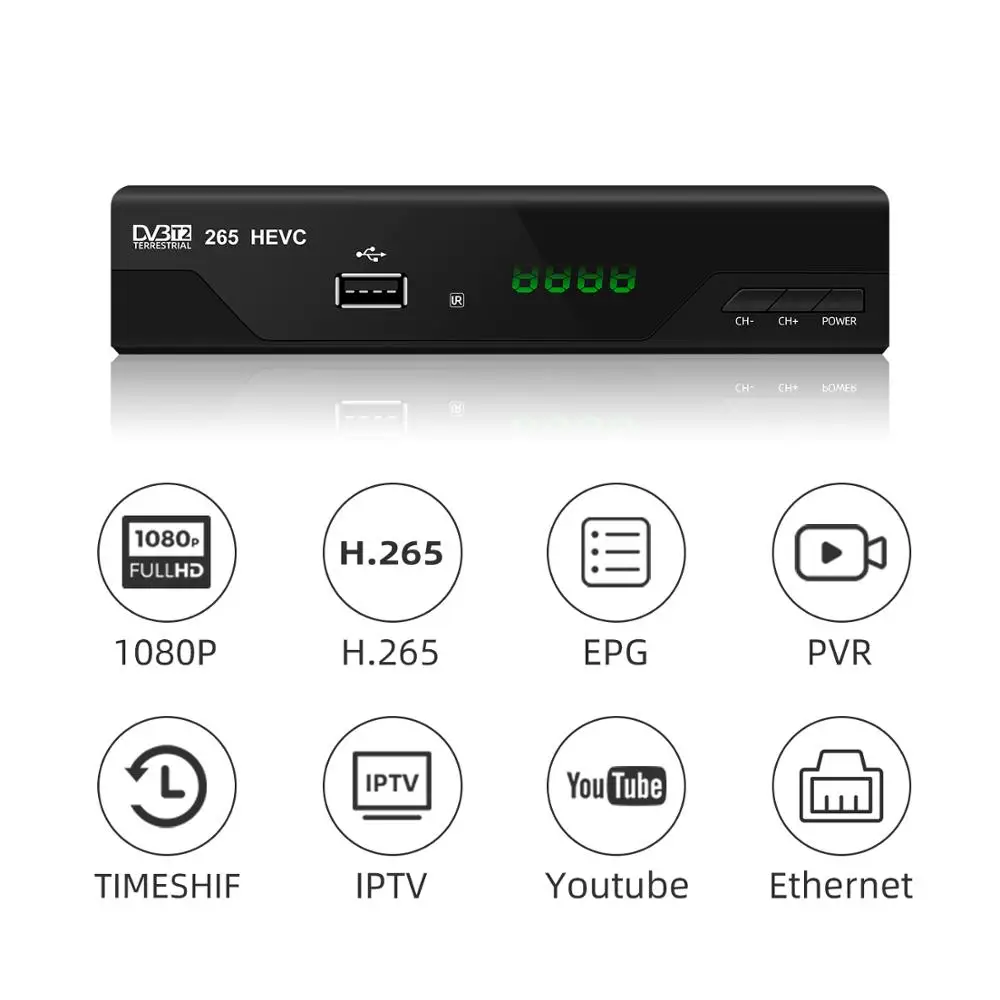 Италия H.265 HEVC DVB T2 цифровой ТВ приемник Поддержка Ethernet RJ45 10 бит