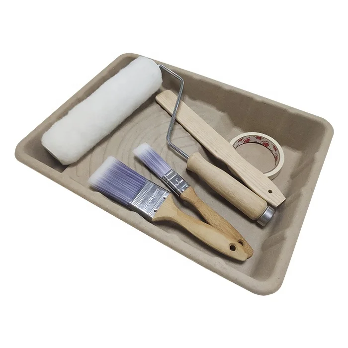 Factory wholesale Biodegradable paint tray Palette bagasse paper material Paint tools decorative Paint roller brushes