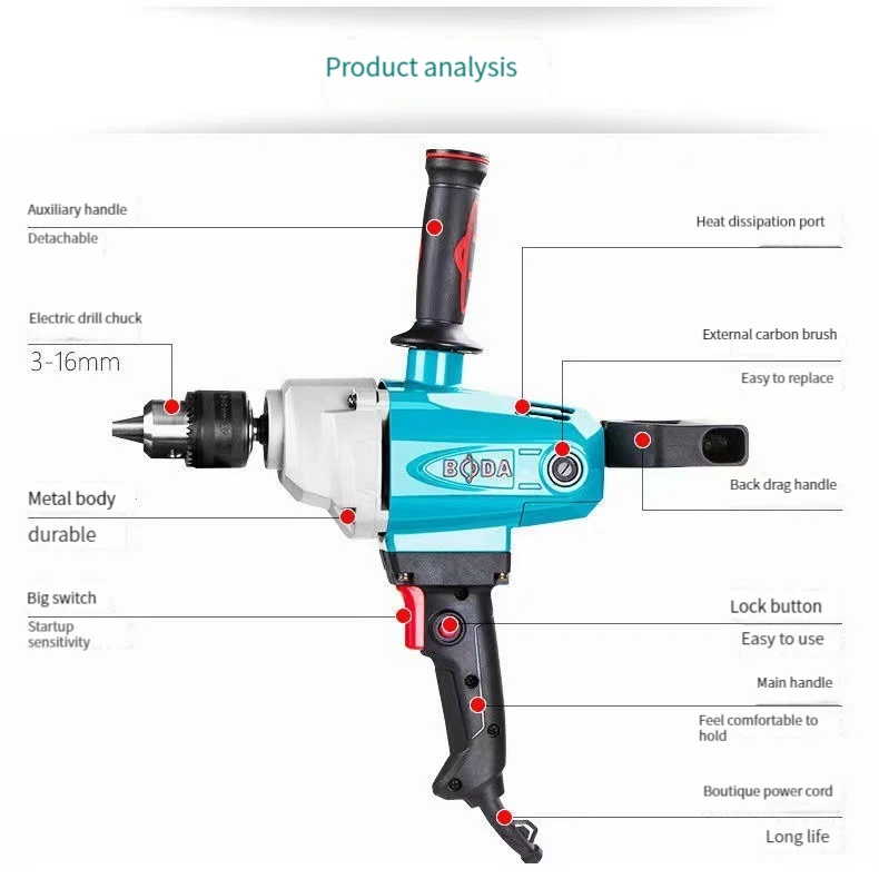 1200W Industrial Grade Mixing Drill Hand Paint Mixer Handheld Machine