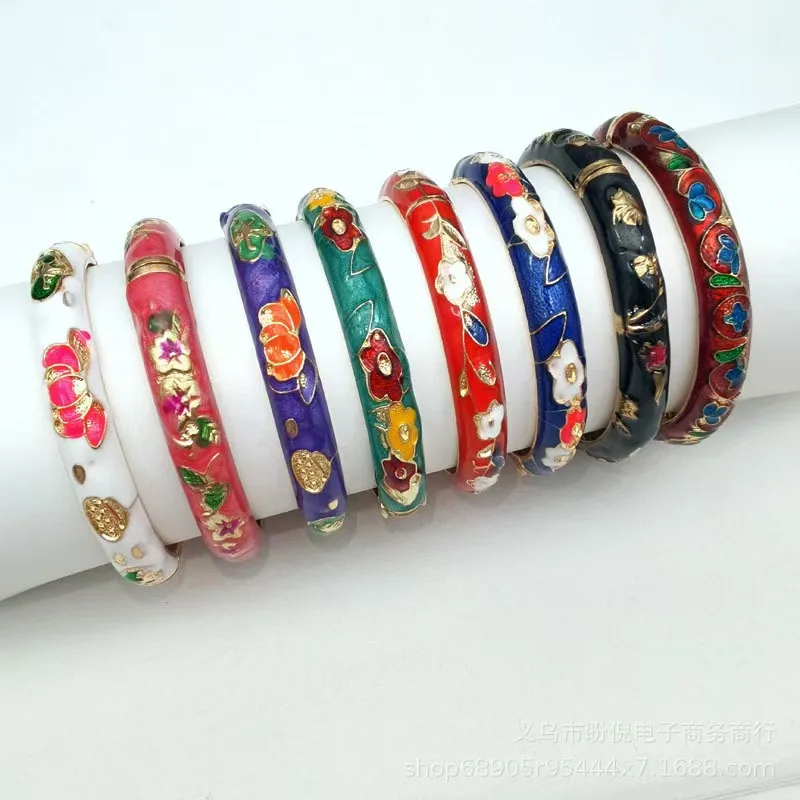 Fashion Vintage Enamel Bracelet Colorful Drip Glaze Colorful Drip Glaze Cloisonne Bangles for Women