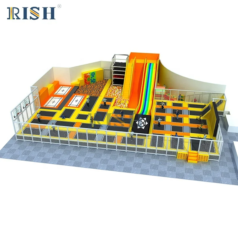 Outdoor trampoline park gymnastick trampoline mat on ground