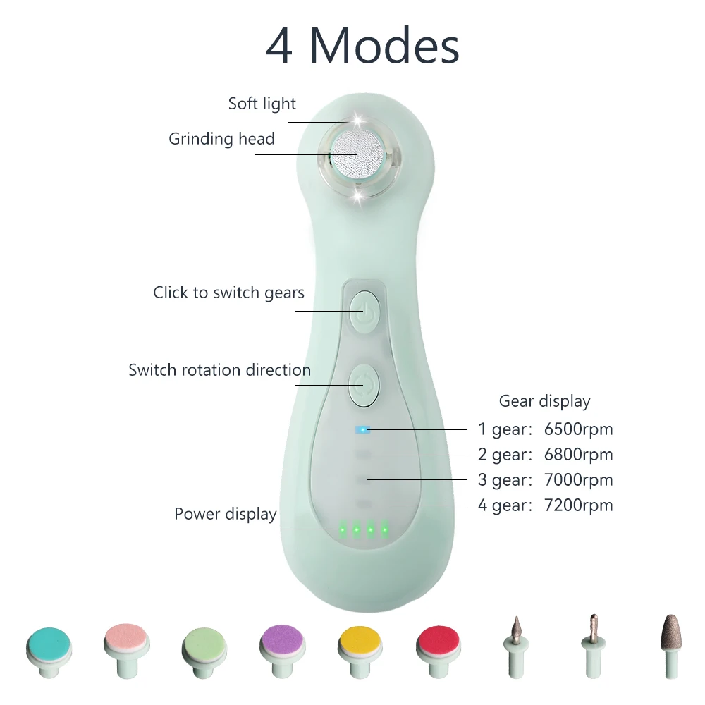 different styles custom low noise electric nail file clippers USB Rechargeable electric baby nail trimmer with led light