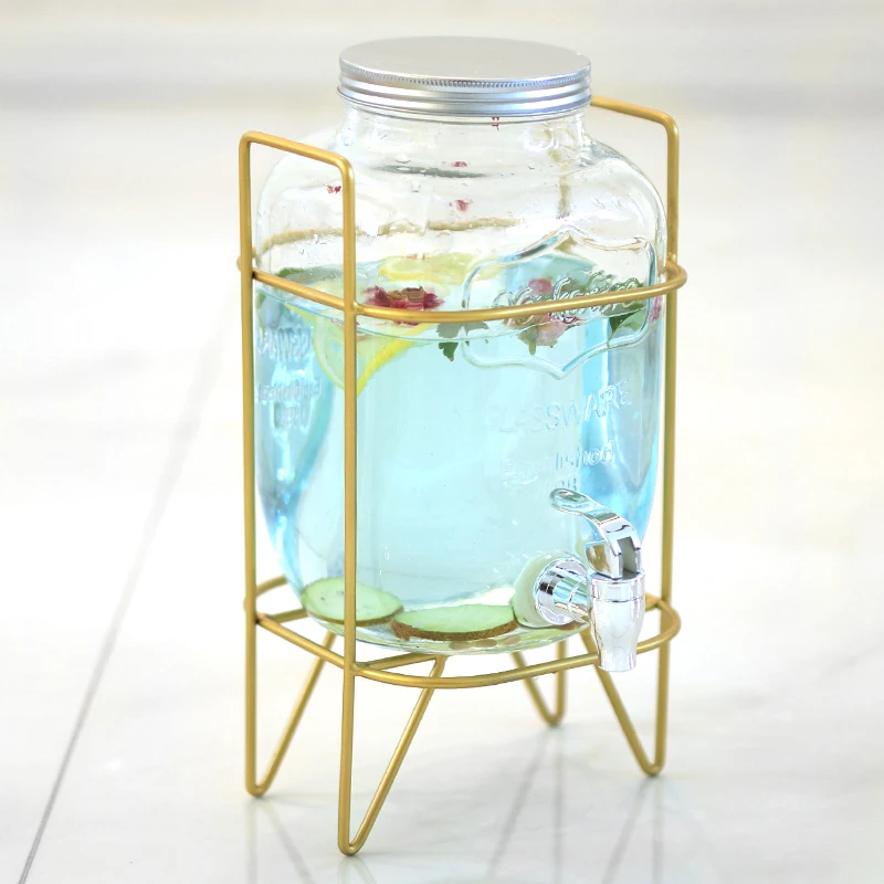 Wholesale Customized Clear Crystal Glass Iced Beverage 3.3l / 5l Dispenser Water Juice Drink Dispensers Bottle With Metal Stand