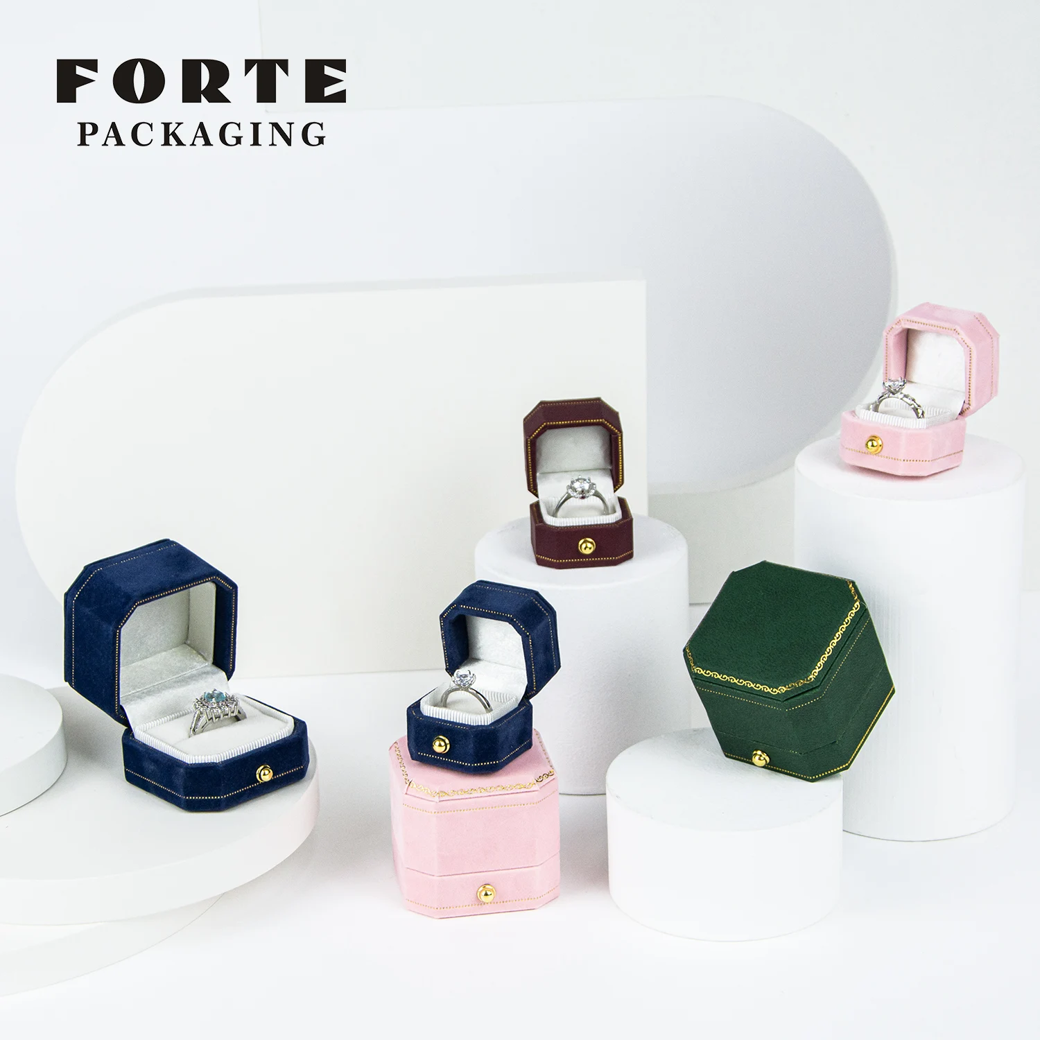 FORTE Custom Luxury Wedding Ring Box Set Velvet Suede Vintage Small Mini Ring Holder Jewelry Gift Box Packaging With Logo