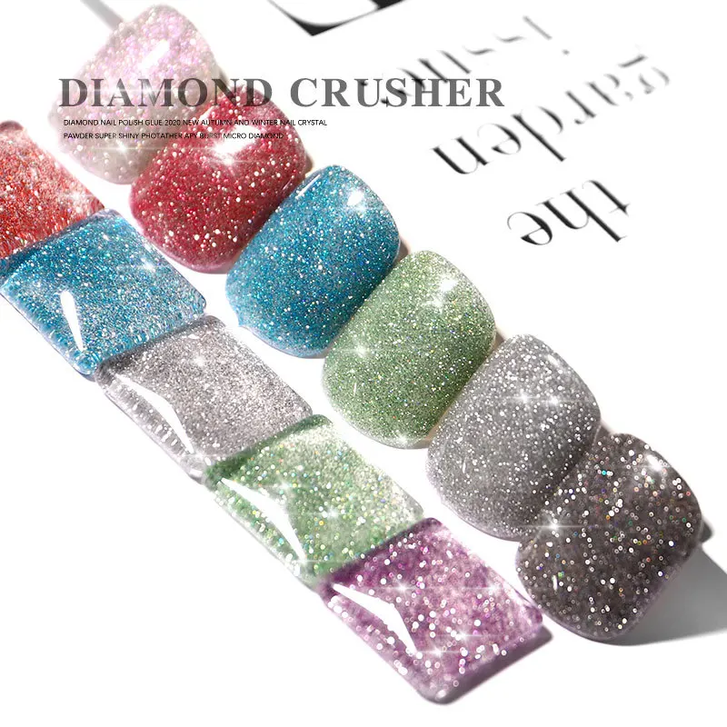 Super Shiny Platinum Diamond Powder Nail Polish Glue 2021 New Popular Silver Sequins Super Shiny Uv Glue