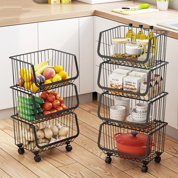 2-Tier Black Metal Wire Countertop Fruit and Vegetable Storage Basket