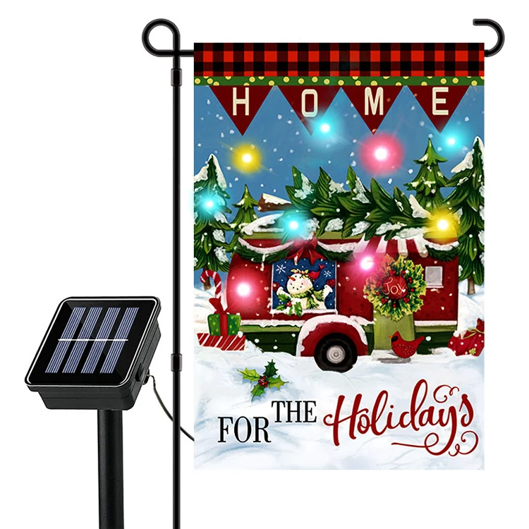 Festival Seasonal 12x18 Led Solar 8 model witch Merry Christmas Wholesale Good Quality Garden Flag Double Sided Decoration