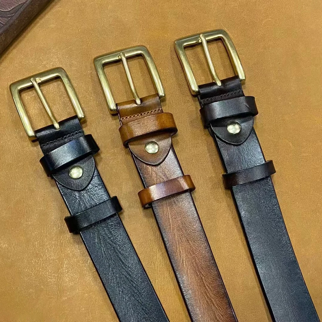 Genuine leather Belt for Men Vintage Copper buckle Mens Belt 4cm width