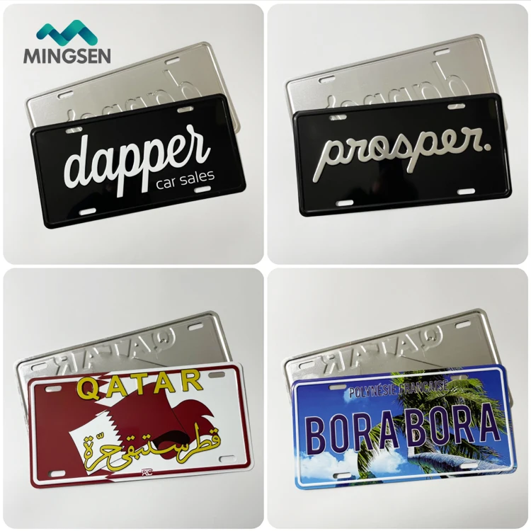 NO MOQ Custom logo aluminum embossed deocrative license plate for front and rear of car