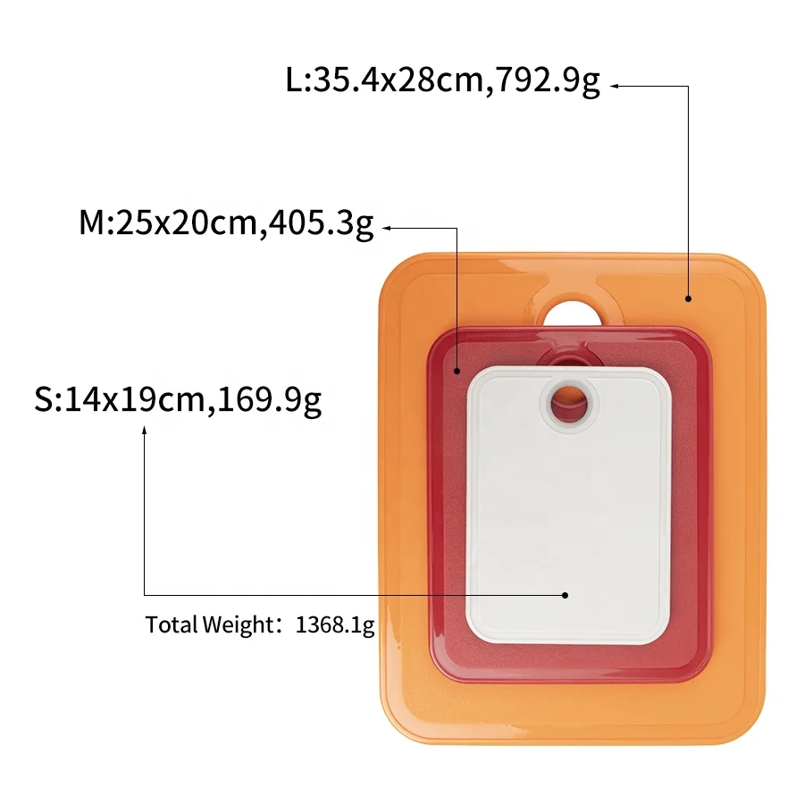 Non Slip Flexible Set of 3 Plastic Cutting Board Mats Colorful Chopping Boards for Meat Fruit Vegetable