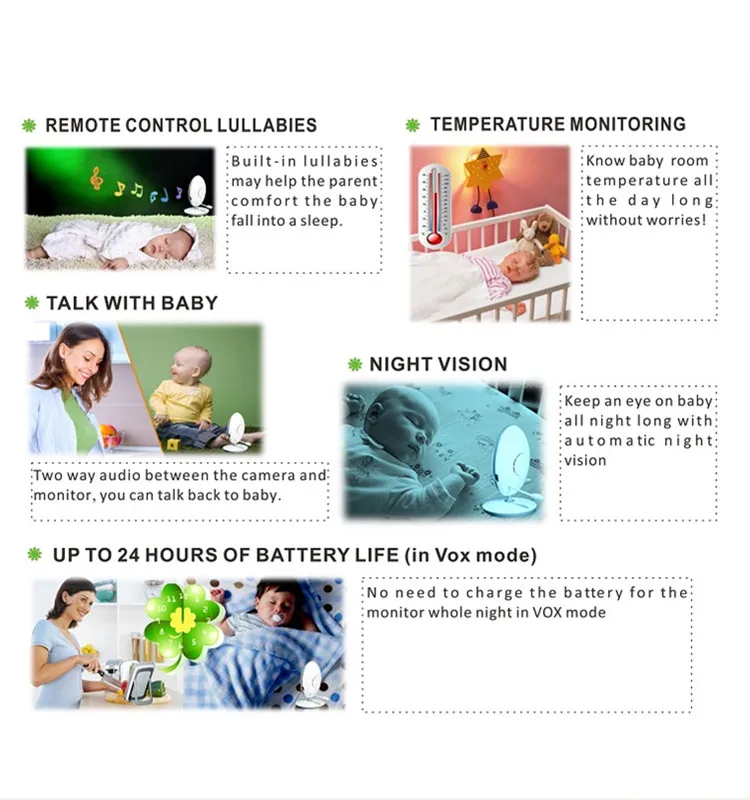 VB 605 Two- way Audio Talking Lullabies Wireless Temperature Display Baby Monitor