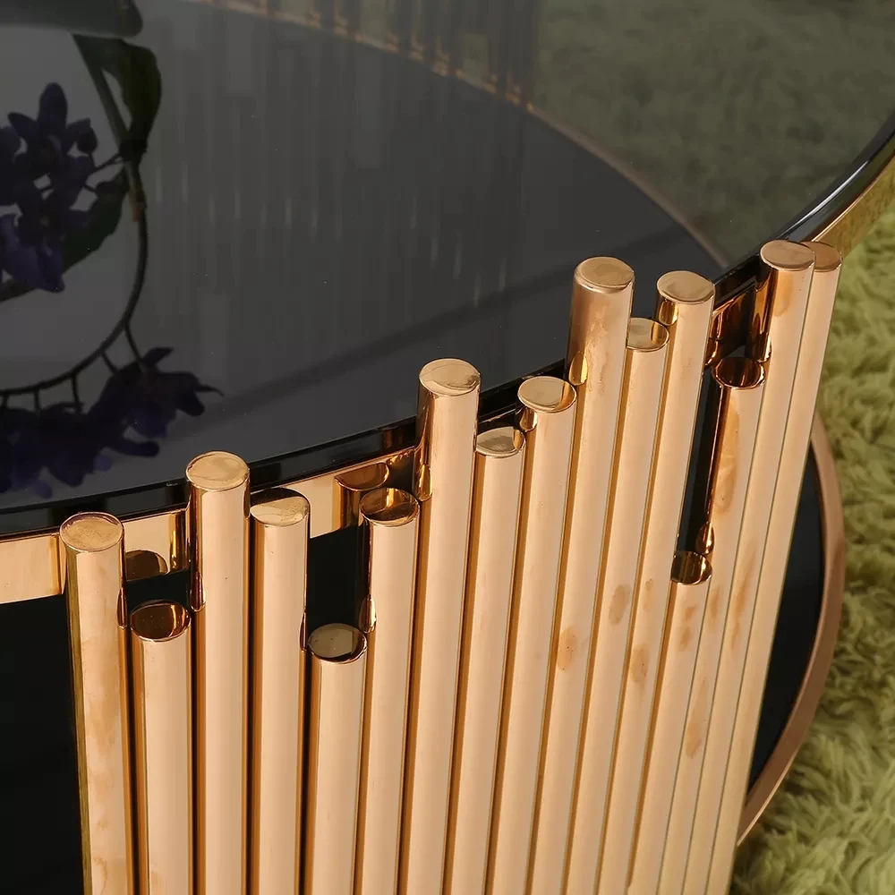 Luxury round living room black furniture marble glass coffee table italian style living room dining table