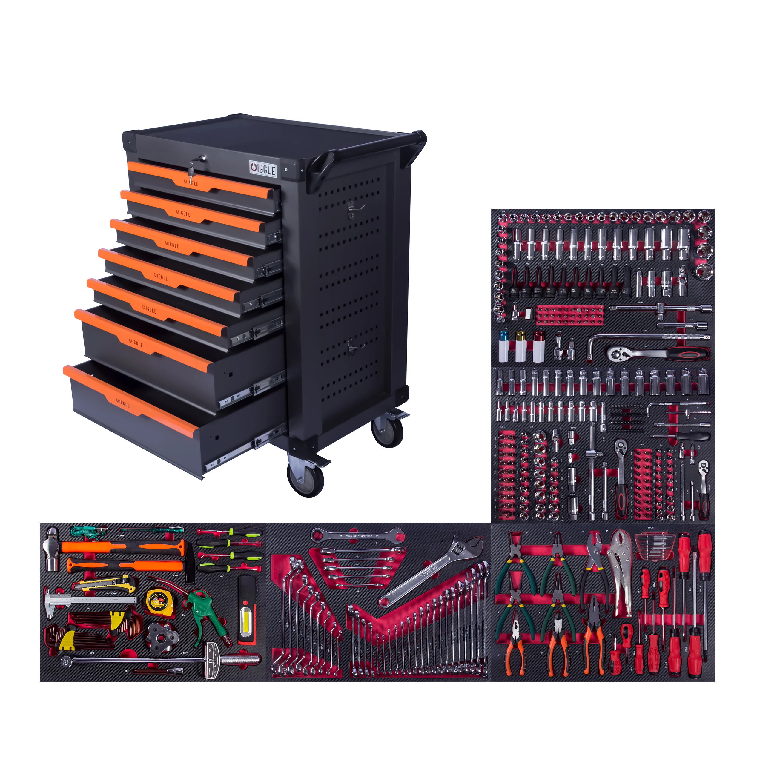 396Pcs New Style Red Color 7 Drawers Garage Metal Tool Cabinet