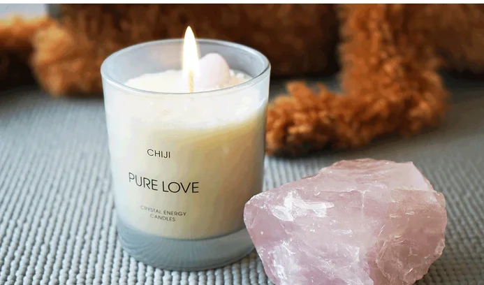 C&H Custom Logo Natural Essential Oils Aromatherapy Scented Candle Soy Wax with Rose Quartz Amethyst Citrine Clear Quartz