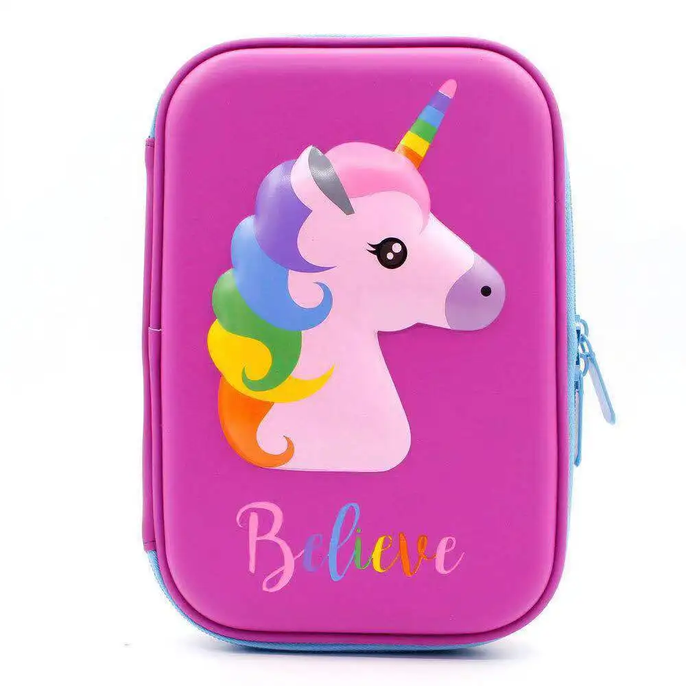 Unicorn Pencil Case 3D EVA Cute Pencil case Large Capacity Pencil Box with Double Zipper for Kids Boys School Gift