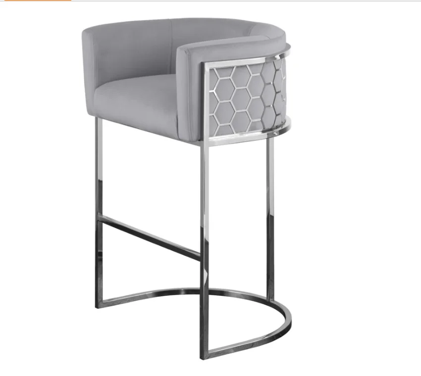 Hot Sale Laser Honeycomb Pattern Stainless Steel High Bar Stool Commercial Velvet Fabric Bar Chair