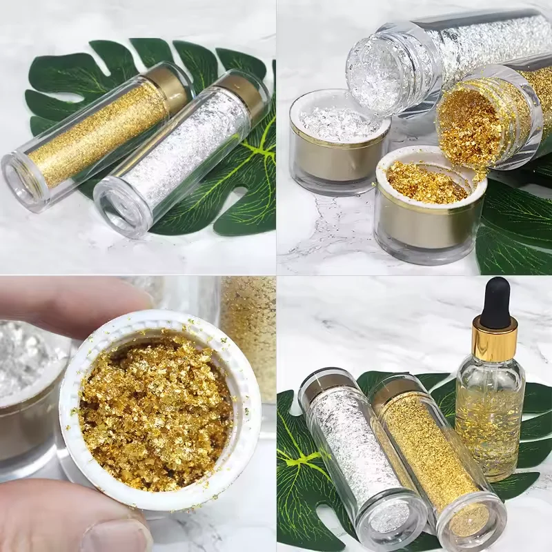 1G One Bottle 99% 24K Genuine Gold And Silver Edible Gold Leaf Flakes For Facial Beauty Cosmetics Food Cake Decoration
