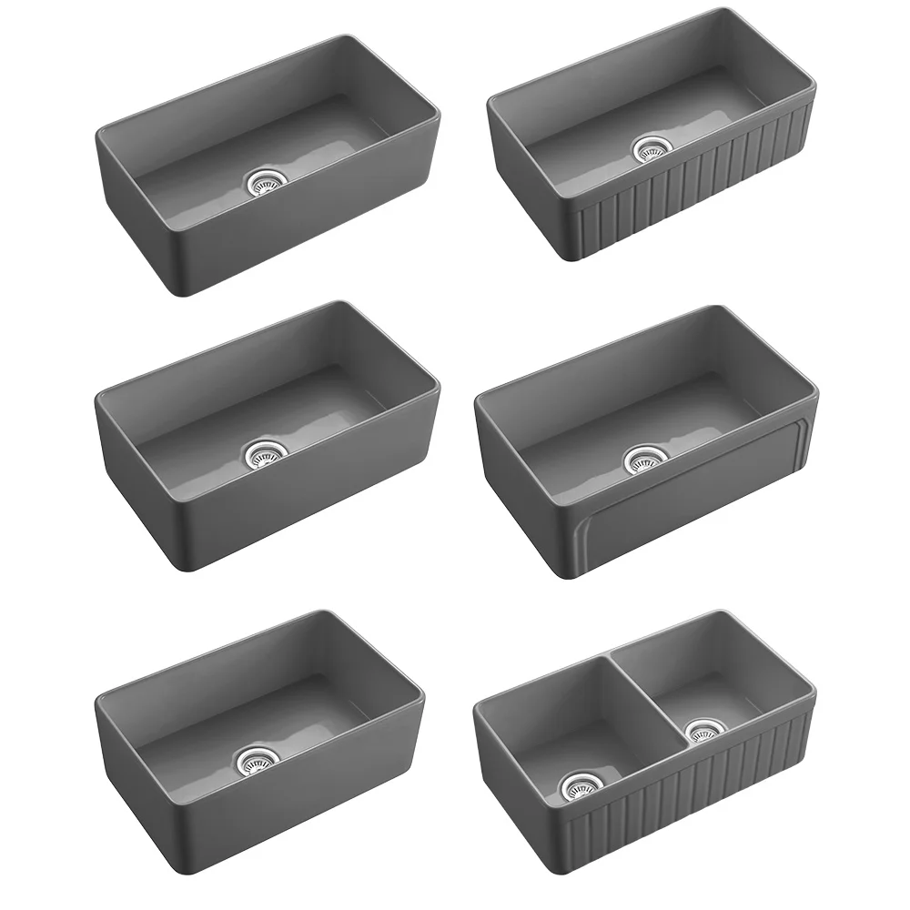 Foshan Factory Kitchen Sink Couver Drain Parts 36 Inch Single Two Bowl Fireclay Kitchen Sinks With Basin Spare Parts