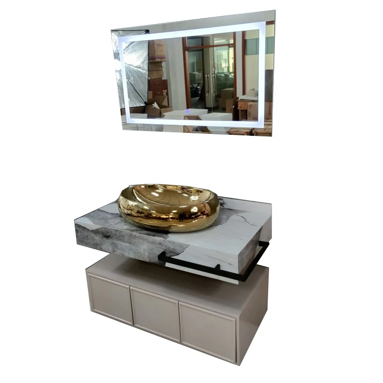 Modern single marble basin melamine luxury bathroom furniture design