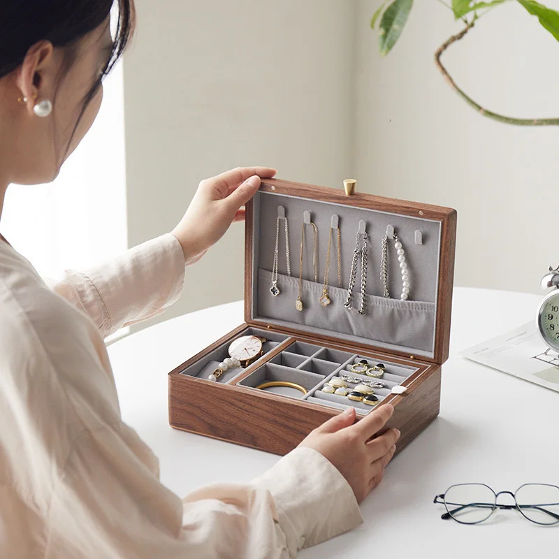 wooden jewelry packaging Multifunctional double-layer large capacity ring necklace watch wood jewelry boxes for gifts