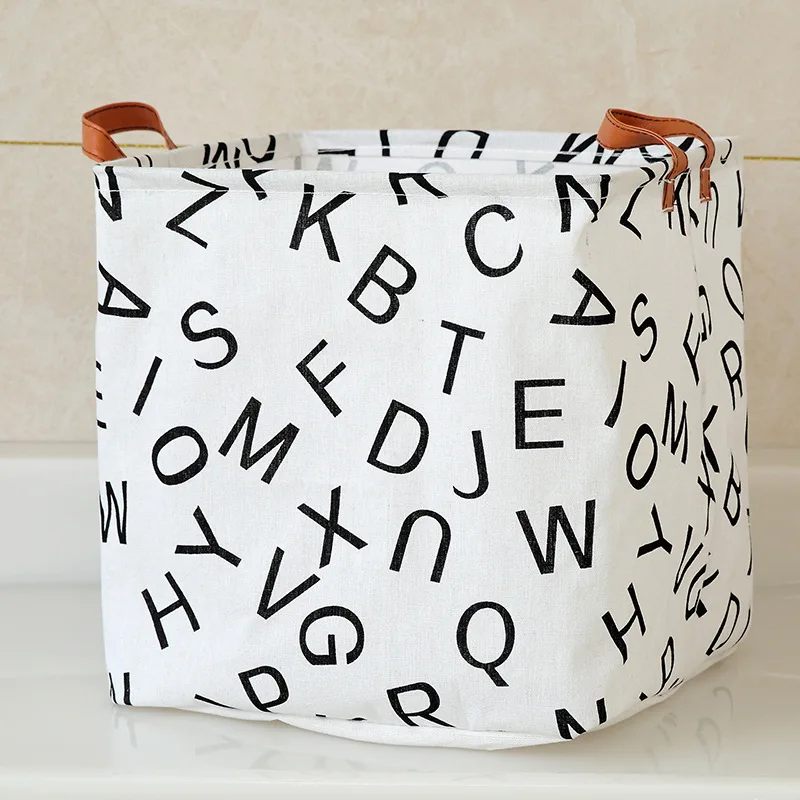 whole sale colorful laundry basket with carton pattern ramie cotton fabric laundry bags