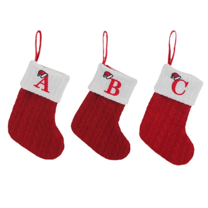 Hot Selling Classic Red Letter Christmas Socks Woolen Knitted Christmas Socks Festive Christmas Pendant Decoration Wholesale